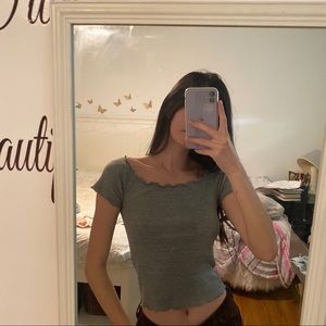 brandy melville grey off-the-shoulder top